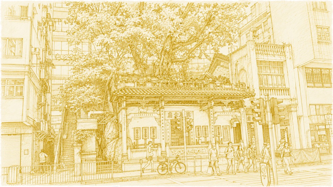 《我们的街道--旧与新》，晓丽金墨钢笔画